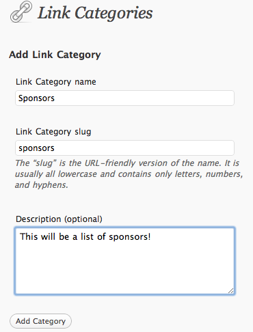 Add Link Category